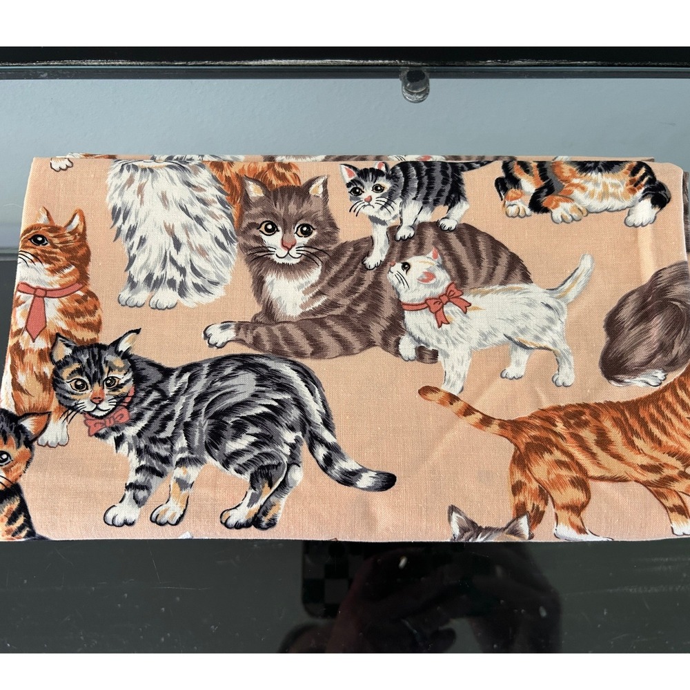 Vintage Hi Fashion Fabrics Cat Print Cotton Fabric 42x36 Inch Remnant
